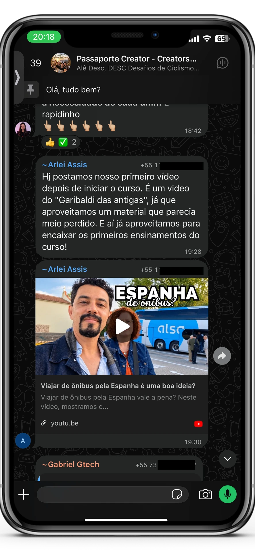 Depoimento de aluno elogiando a aula do Passaporte Creator