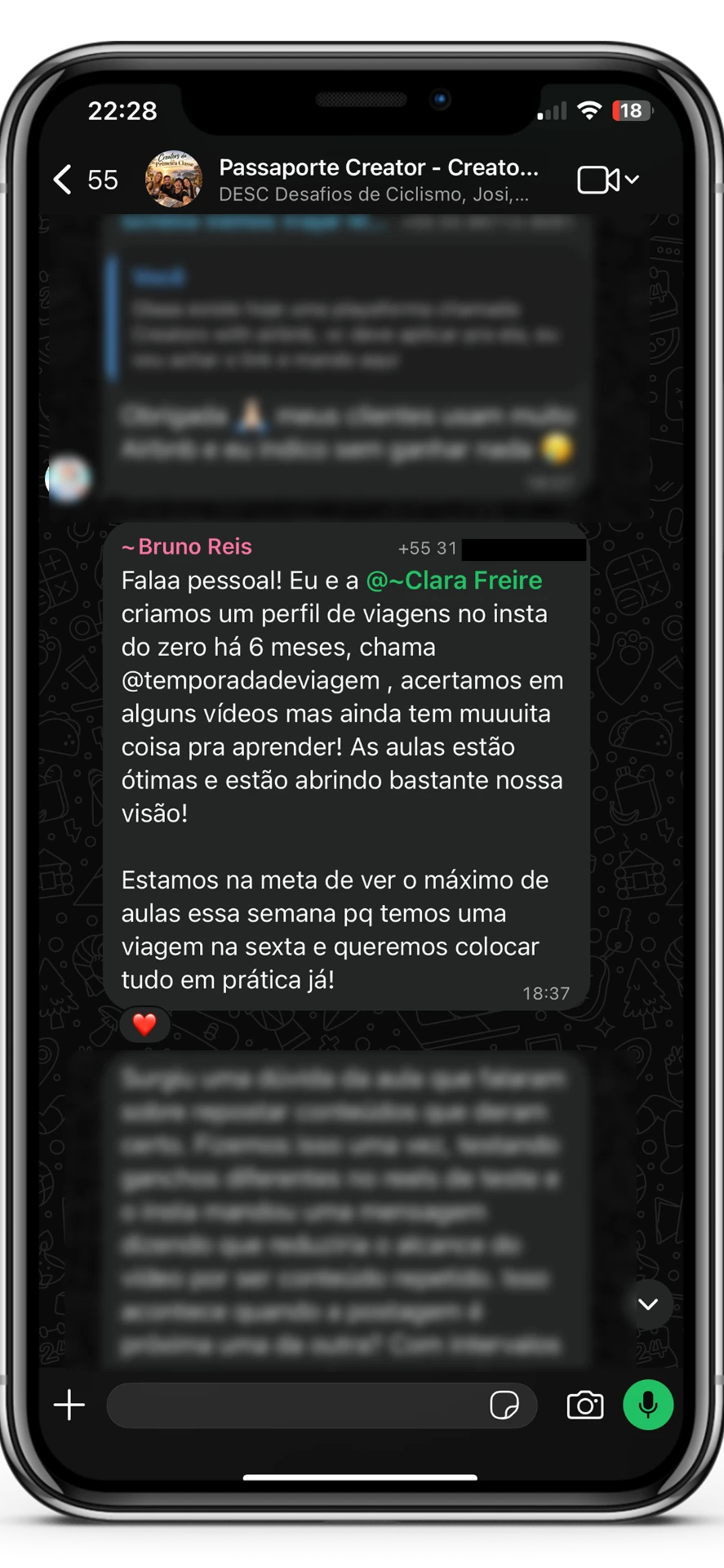 Aluno relatando a criação do perfil de viagens após as aulas